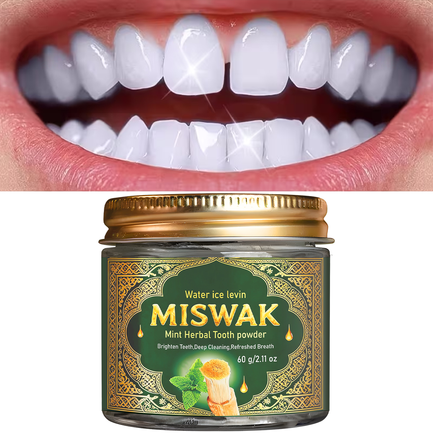 Teeth Whitening Thailand - Miswak Mint Herbal Tooth Powder -