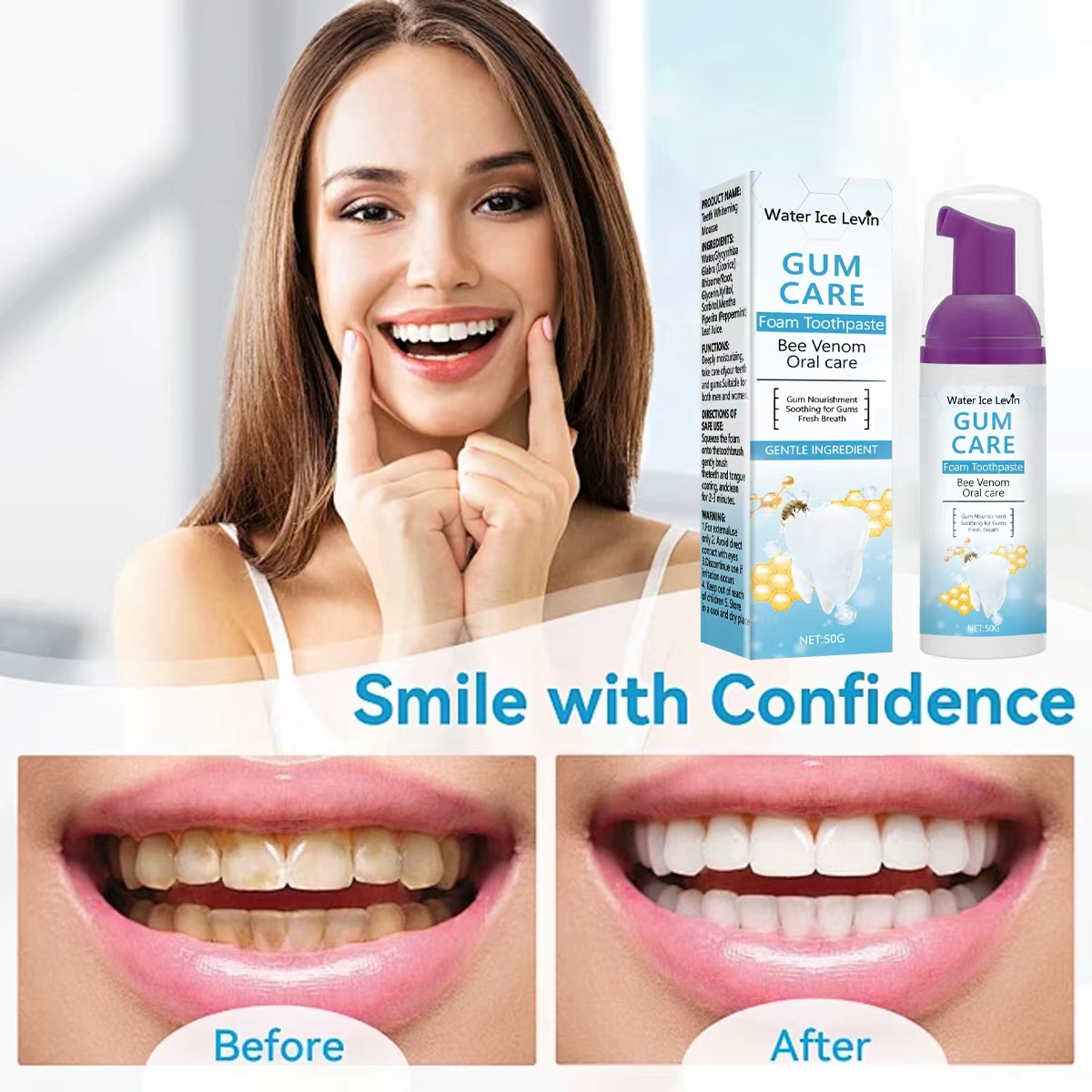 Water Ice Levin Gum Care Foam  - Teeth Whitening Xylitol Gum 리뷰 및 가격