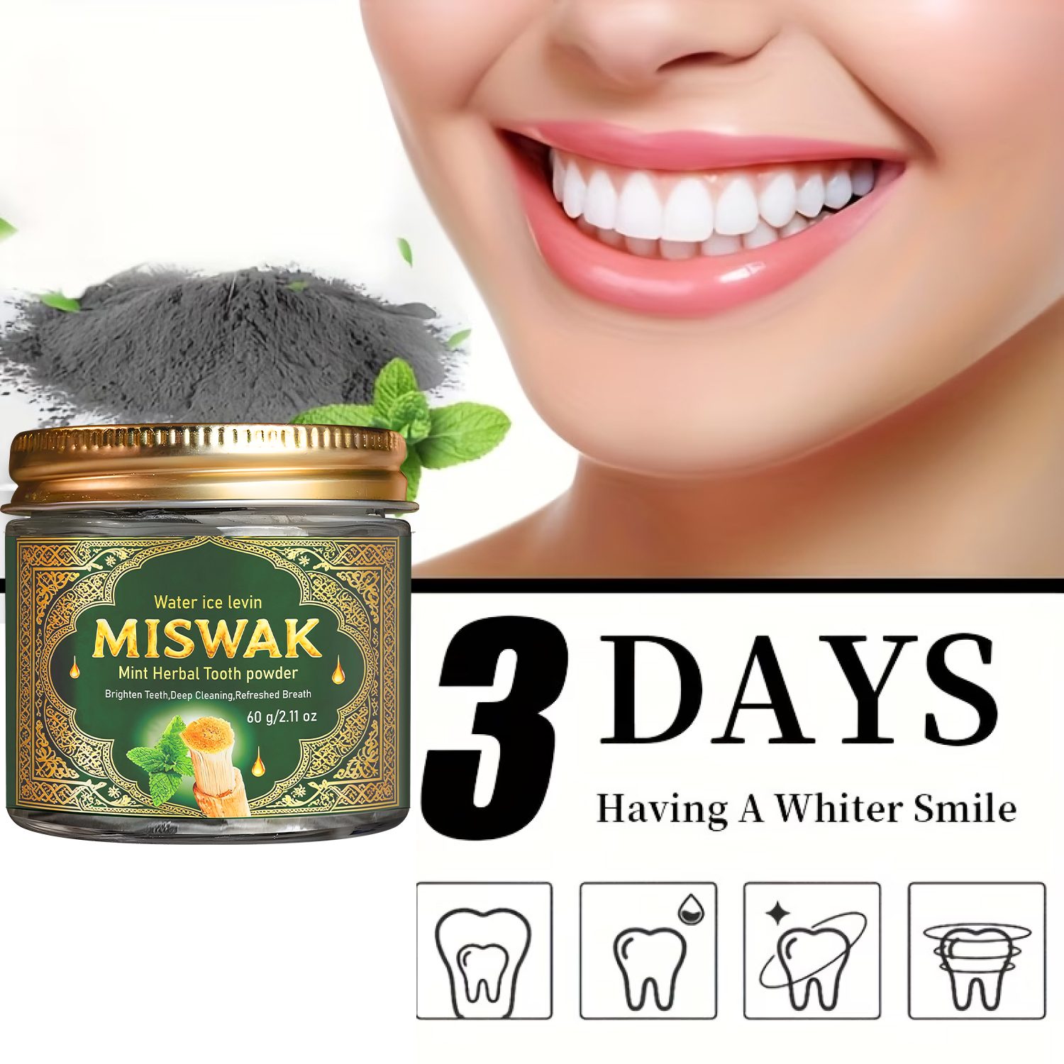 MISWAK Mint Herbal Tooth Powde - Teeth Whitening Thailand 리뷰 및 가격